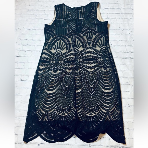 Luxology Women's Size 8 Dress Black Lace Tan Lined Sleeveless Feminine - Picture 12 of 13